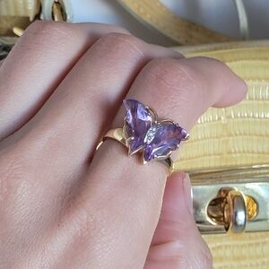 14K Plump Amethyst & Diamond  Butterfly Ring Size 6
